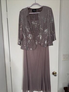 Alex Evenings Mauve Midi Dress Set with Silver Sequin Accents